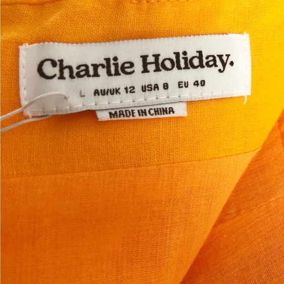 Charlie Holiday Marcey Midi Skirt Apricot Cotton Linen US 8 - Picture 6 of 11